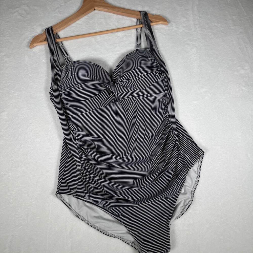Bond-Eye Australia Striped One Piece Swimsuit Navy White D/DD Cup Size 16* READ